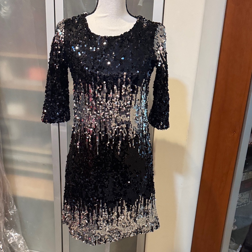Black and Silver Sequin Cocktail Dress - Elegant Prom Dress
